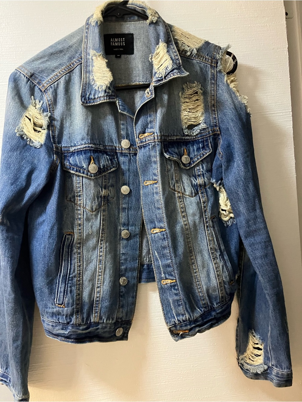 Almost Famous Light Blue Distressed Denim Trucker Jacket